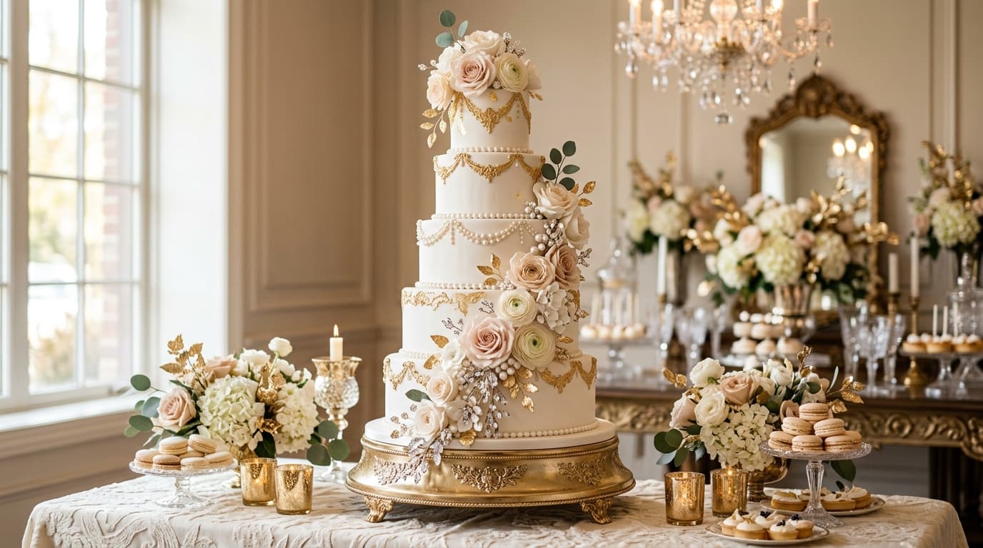 Gold, Pearl, or Crystal Accents: Elevating Your Wedding Cake